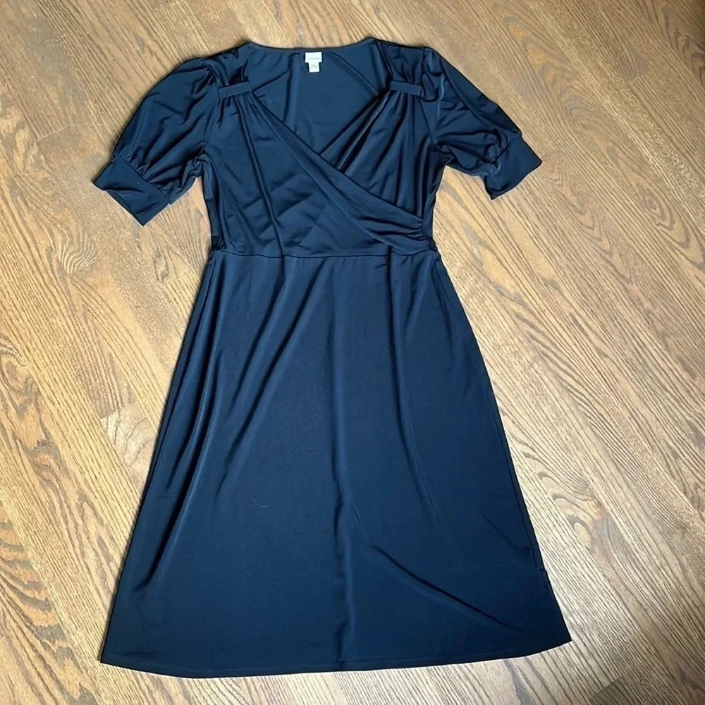 Merona Black jersey faux wrap midi dress women’s size Medium